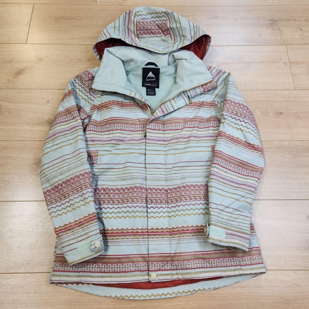 Burton Jet Set Jacket Womens Medium Multicolor Striped Hooded Ski Snow Insulated